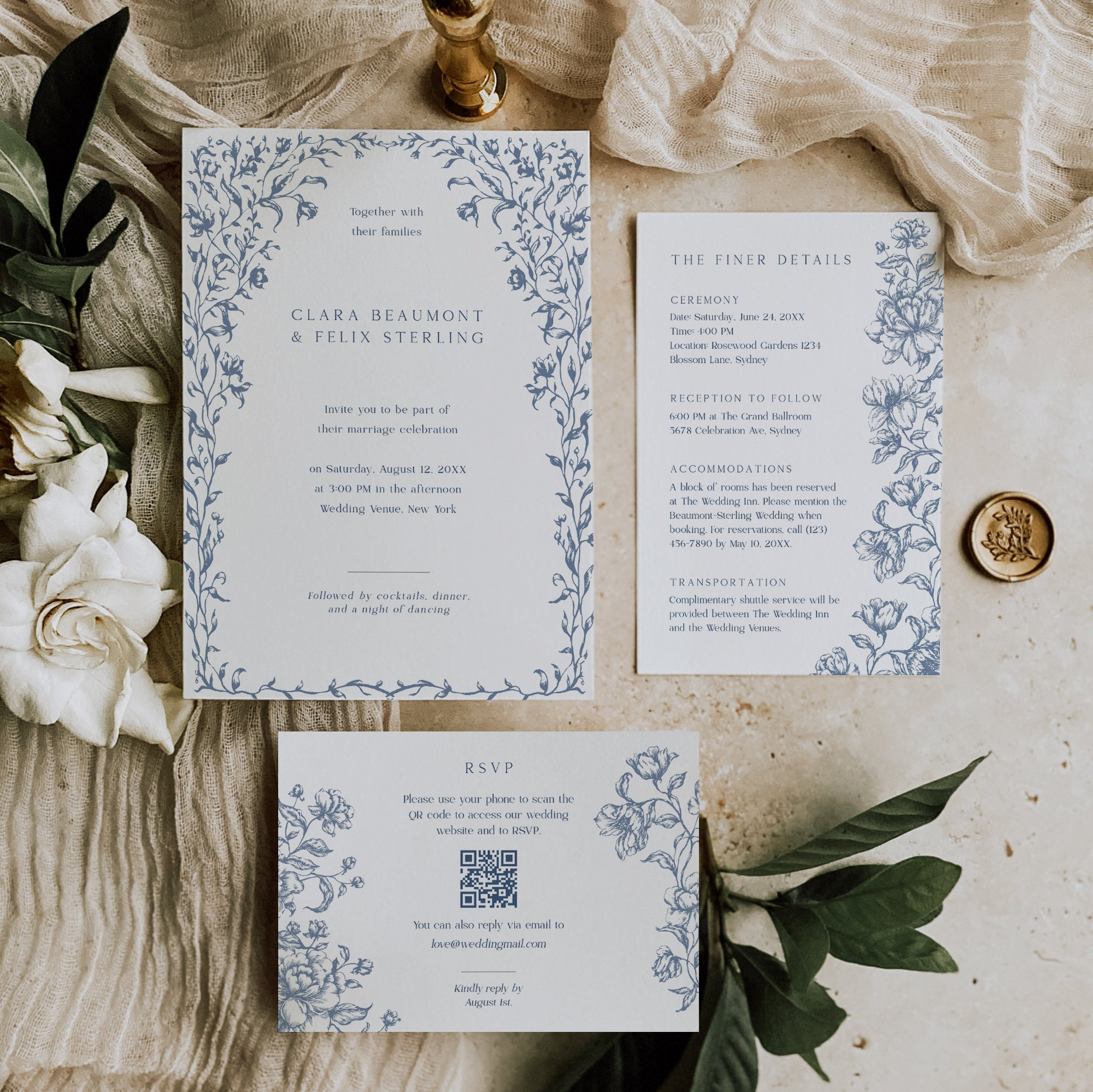 Printable Vintage Wedding Invitation Suite Template