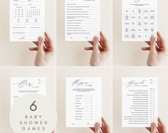 Printable Baby Shower Game Bundle, Best Instant Baby Shower Games, Minimalist Baby Shower Game Bundle, Editable Trivia Templates