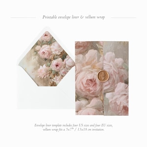 Rosa Umschlag Liner und Pergamin wrap Vorlage, Vintage Rose Hochzeit Umschlag Liner und Pergamin Jacke, Fine Art Floral Liner & Wrap