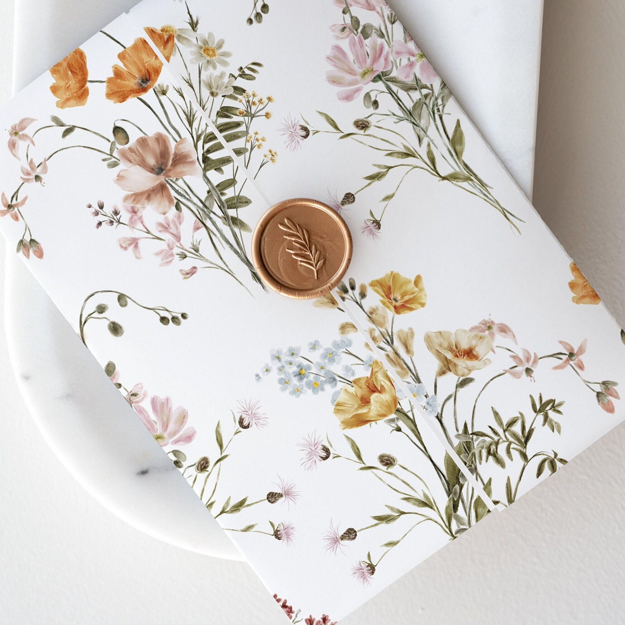 Printable Vellum Wrap with Watercolor Wildflowers, Delicate Floral Vellum Jacket, DIY Vellum Fold Template