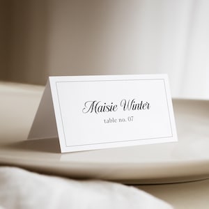 Printable Place Card Template with Calligraphy Font, Elegant Folded Wedding Name Card, Classic place cards, Edit in Corjl