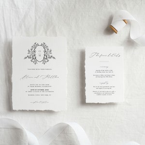 Elegant Wedding Invitation Template Suite with Floral Wedding Crest, Modern Wedding Printables image 2