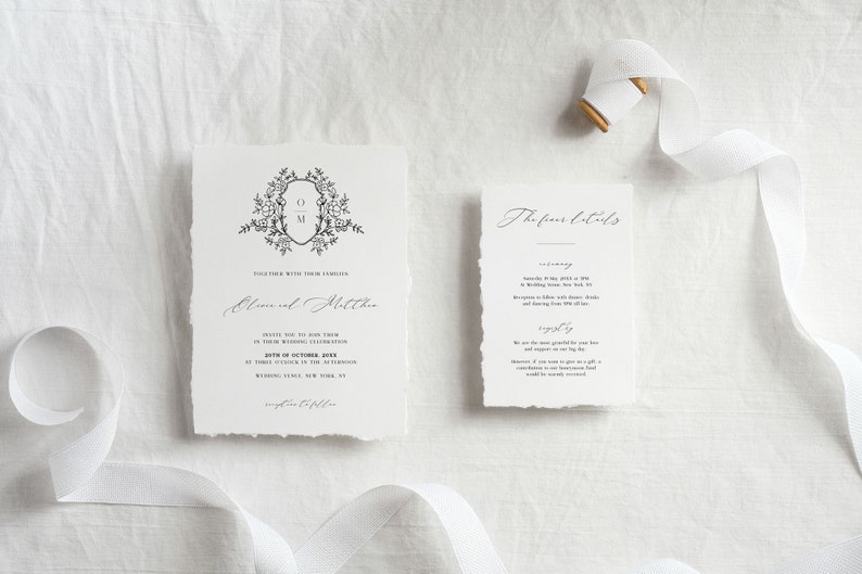 Elegant Wedding Invitation Template Suite with Floral Wedding Crest, Modern Wedding Printables image 2