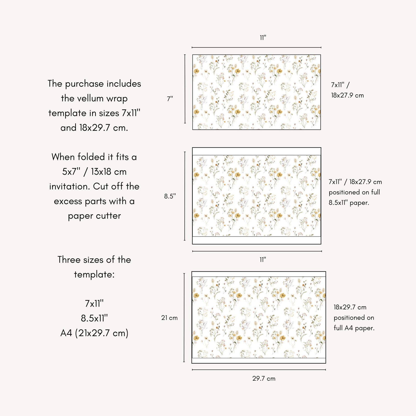 Printable Vellum Wrap, Floral Vellum Jacket, DIY Vellum Fold Template ...