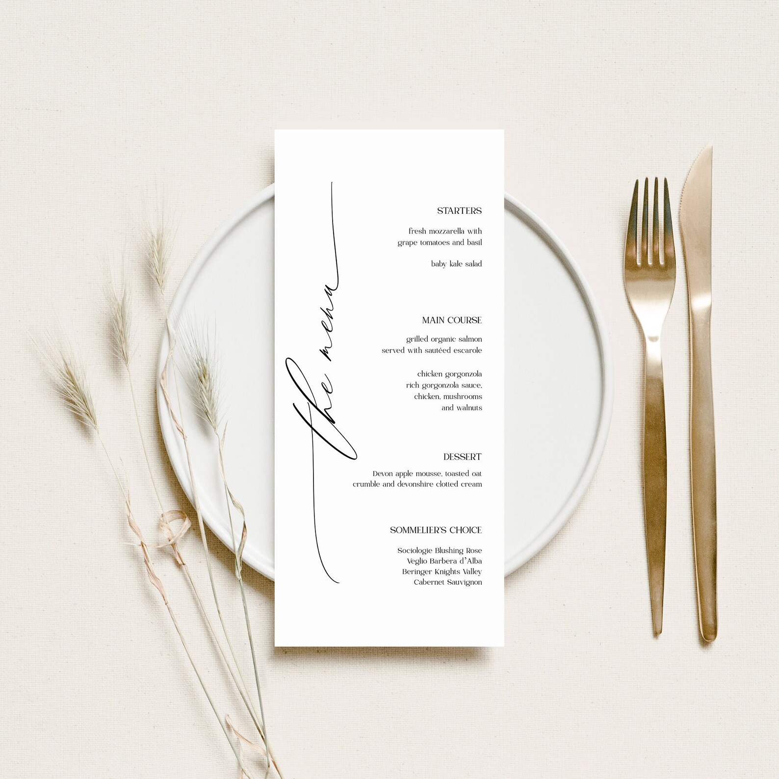 Menu Calligraphie Printable Menu Template With Calligraphy Font, Elegant Minimalist ...