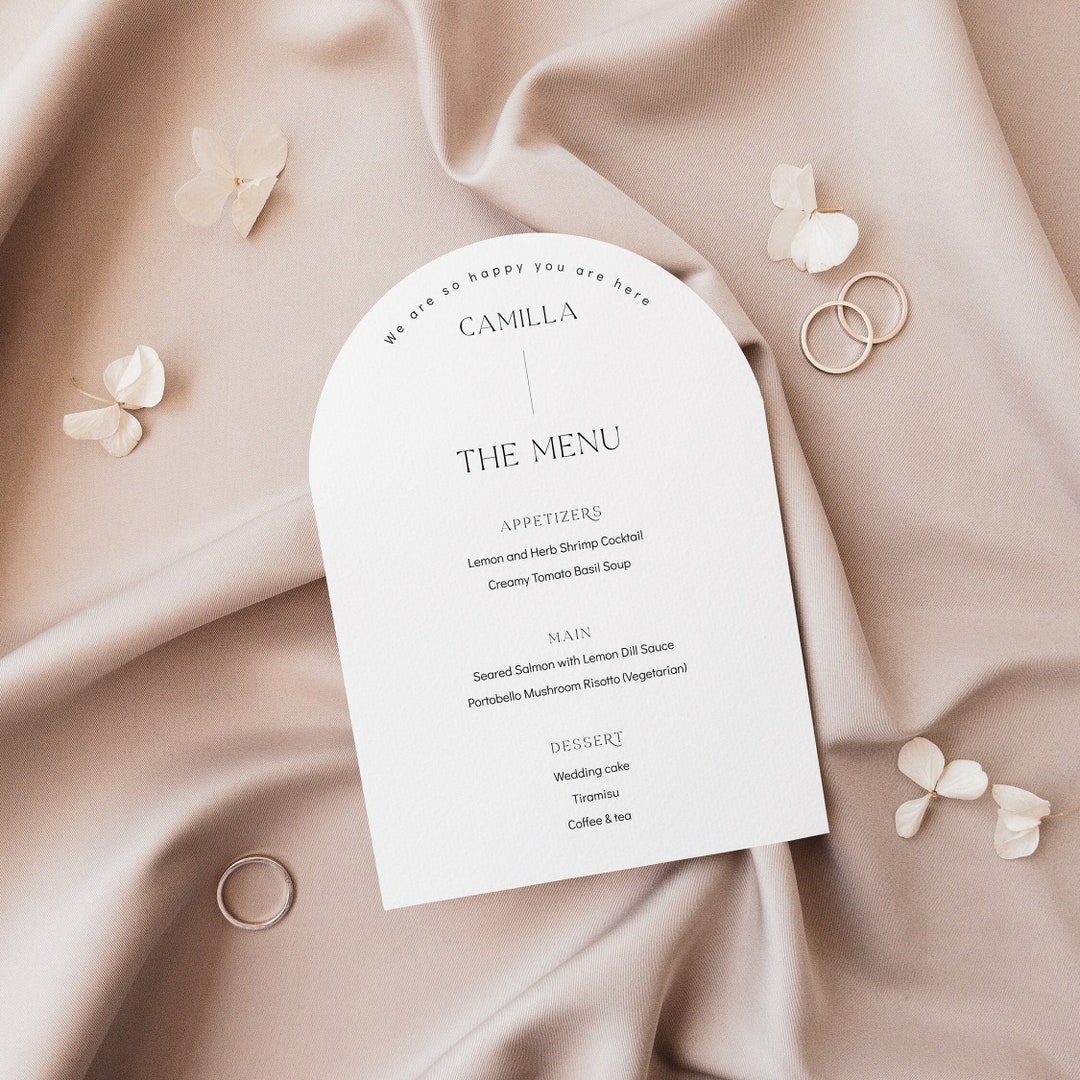 Arch Menu Template With Guest Name, Boho Printable Arch Wedding Menu ...
