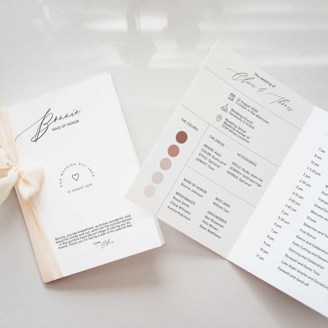 Bridal Party Info Booklet Template for Bridesmaids and Groomsmen ...