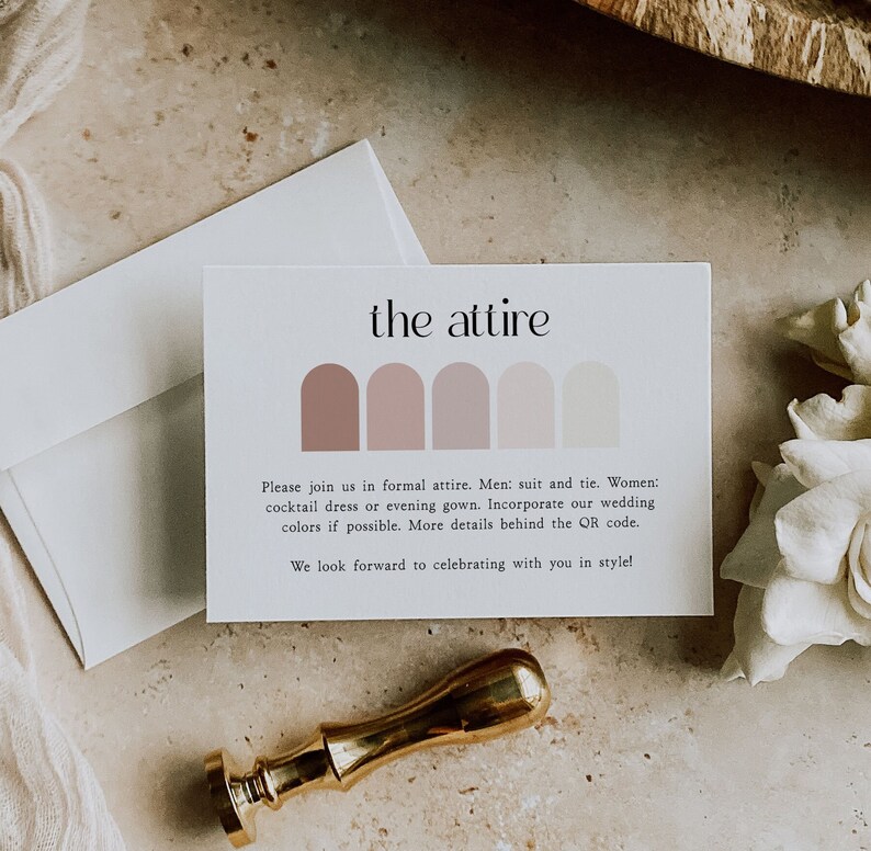 Printable Wedding Attire Card Template With QR Code, Guest Dress Code ...