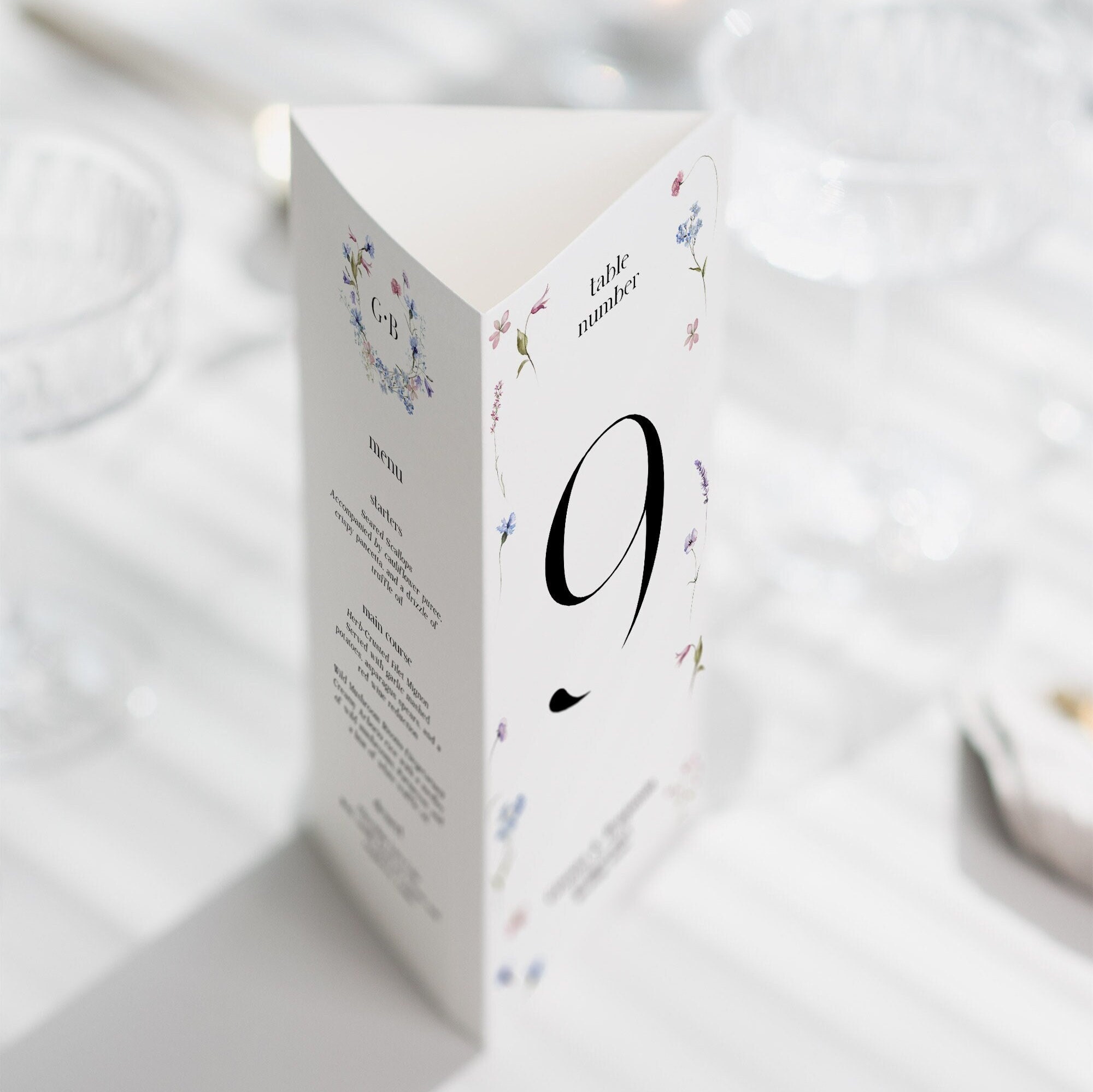 Floral Wedding Trifold Table Number, Menu & Timeline Template, Editable, Minimalist Wedding Monogram, Trifold Menu, Printable