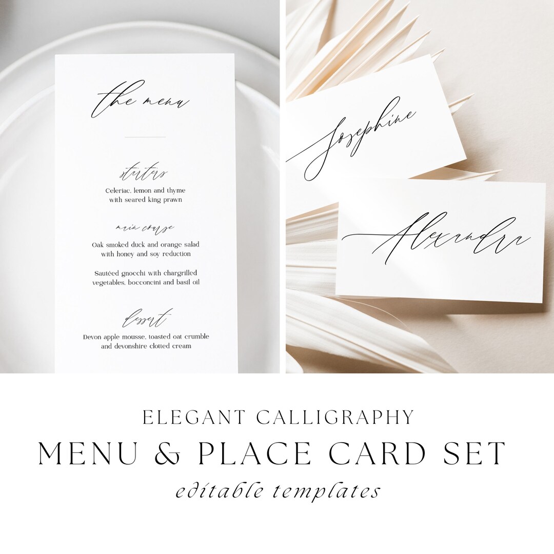 Printable Wedding Menu & Place Card Template Set With - Etsy