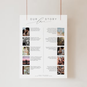 Our love story wedding sign template with photos, Wedding reception love journey signage, Editable printable Instant download