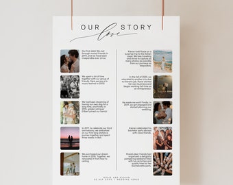 Our love story wedding sign template with photos, Wedding reception love journey signage, Editable printable Instant download