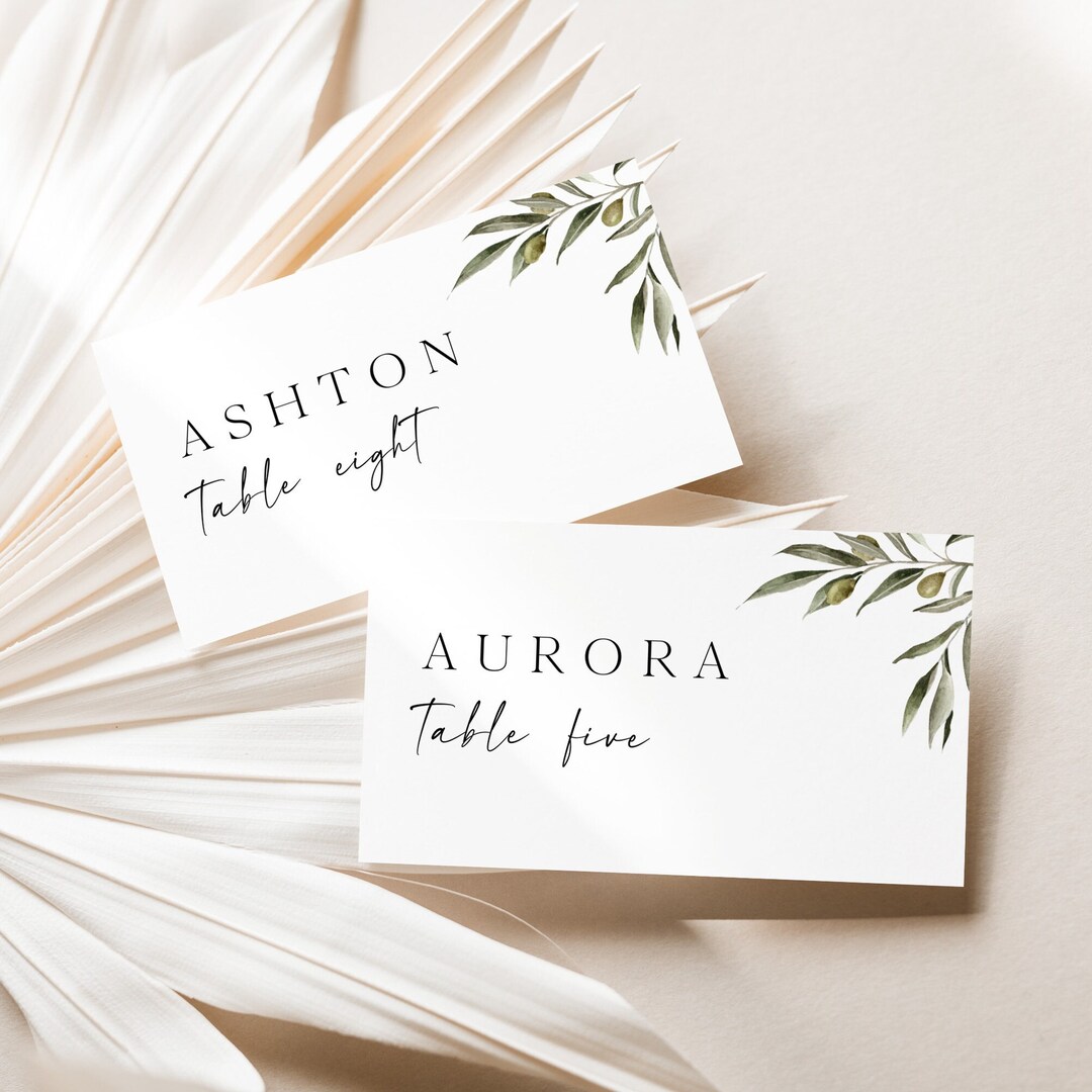 Greenery Wedding Place Card Template, DIY Printable Wedding Place Cards With Eucalyptus Leaves ...