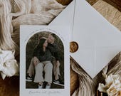 Printable Save the Date Template with Photo & Arch Outline, Modern DIY Engagement Save the Date, Save our Date with Picture,  Edit in Corjl