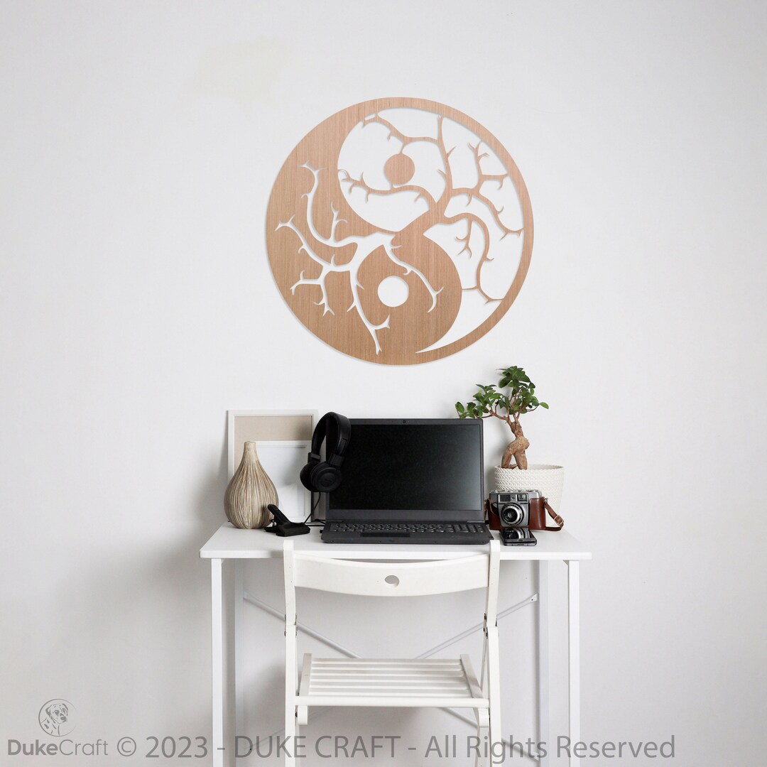 Yin Yang Tree of Life Wooden Wall Art Taoist Inspired Circular Balance