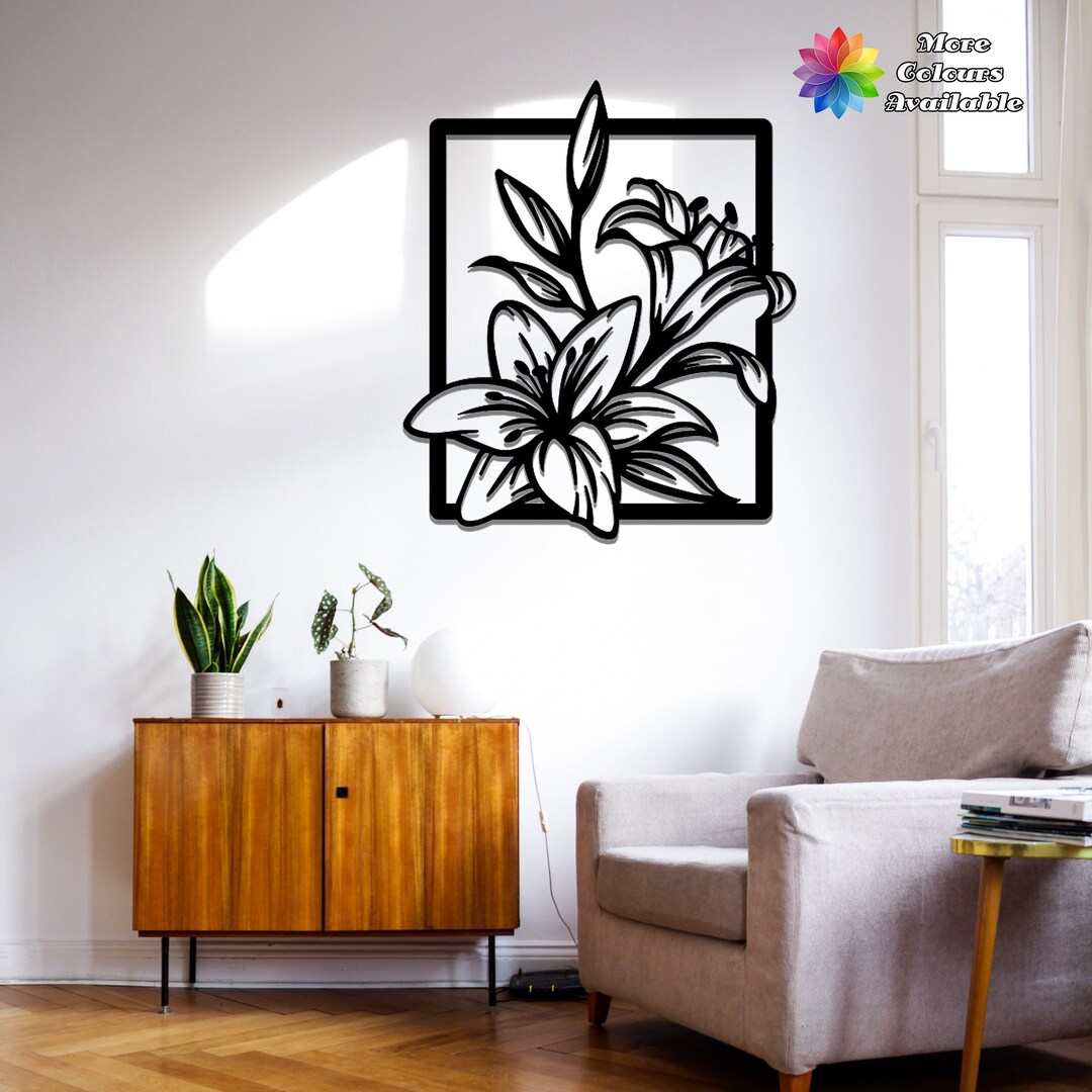 Modern Wooden Flower Wall Art Laser Cut Lily Wall Decor Etsy