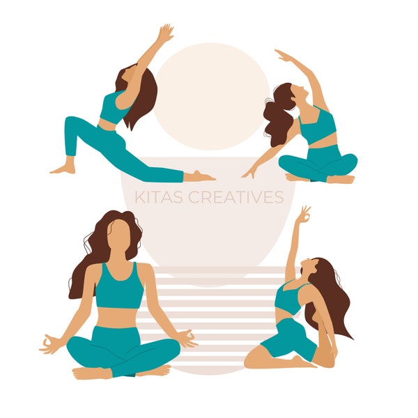 Yoga Clipart - Set of 8 Printable Graphics of Yoga Poses, Digital Stickers in PNG and SVG Formats for Exercise, Business Use and Digital Art