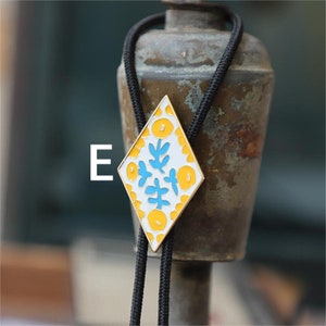 Colorful Small Flower Retro Rhombus Bolo Tie E soft rope