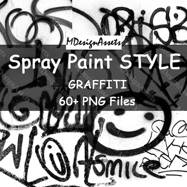 Spray Paint STYLE Graffiti, Creative Design, Decoration Drawings, Art Collage Assets, PNG Files, Collage Bundles, Digital Assets, v-41