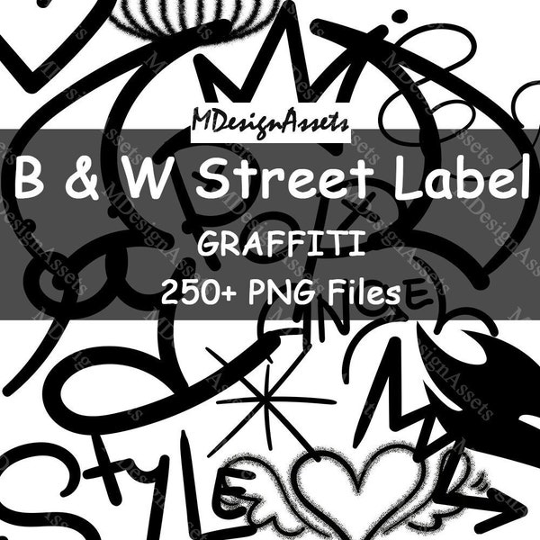 B and W Street Label STYLE Graffiti, Creative Design, Art Collage Assets, PNG Files, Collage Bundles, Digital Assets, v-42