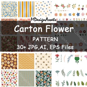 Karton Blumenmuster, Illustration, Kunst Collage Objekte, AI & JPG, EPS-Dateien freier Hintergrund, Collage Bundles, Digitale Werte, k-13