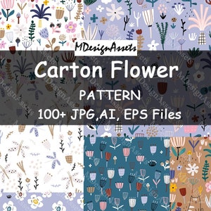 Karton Blumenmuster, Illustration, Art Collage Asses, AI & JPG, EPS-Dateien freier Hintergrund, Collage Bundles, Digitale Werte, K-12