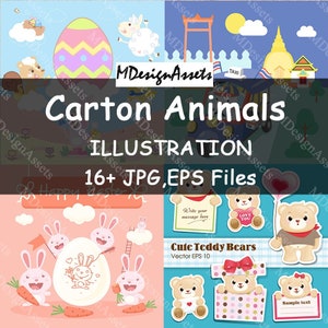Karton Tiere Illustration, Kunst Collage Objekte, AI & PNG Dateien freier Hintergrund, Collage Bundles, Digitale Werte, k-10