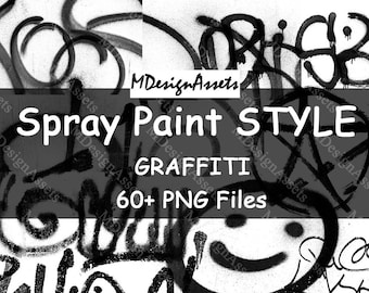May include: Black and white spray paint graffiti style graphics. The image features a variety of shapes and designs, including a smiley face, a heart, and the word "smile".