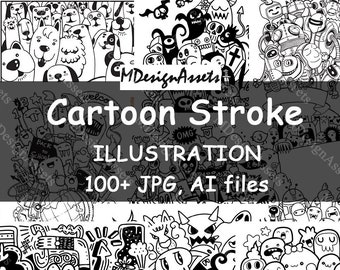 Cartoon Stroke Illustration, Art Collage Assets, AI&PNG files free background, Collage Bundles, Digital Assets, k-4