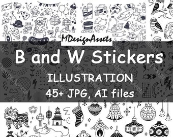 B and W Graffiti, Illustration, Cute, Art Collage Assets, AI&PNG files free background, Collage Bundles, Digital Assets, k-2