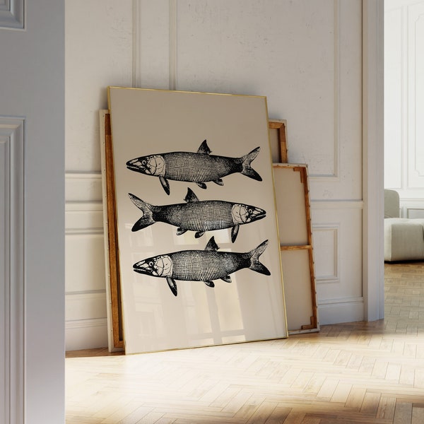 Küche Retro Fisch Illustration druckbare Wandkunst, Trendy Poster Art, Restaurant Art Print, Neutrales Wohndekor SOFORTIGER DOWNLOAD