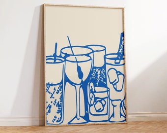 Küche Illustration druckbare Wandkunst, Trendy Poster Art, Alkohol Bar Cart Art Print, Neutral Home Decor SOFORTIGER DOWNLOAD