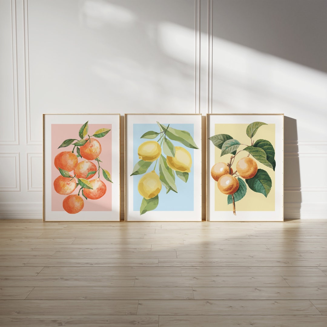 set of 2 kitchen prints | kitchen wall art, fruit wall... Summer Fruit Prints Set, Trendy Kitchen Wall Decor (digital Download ...