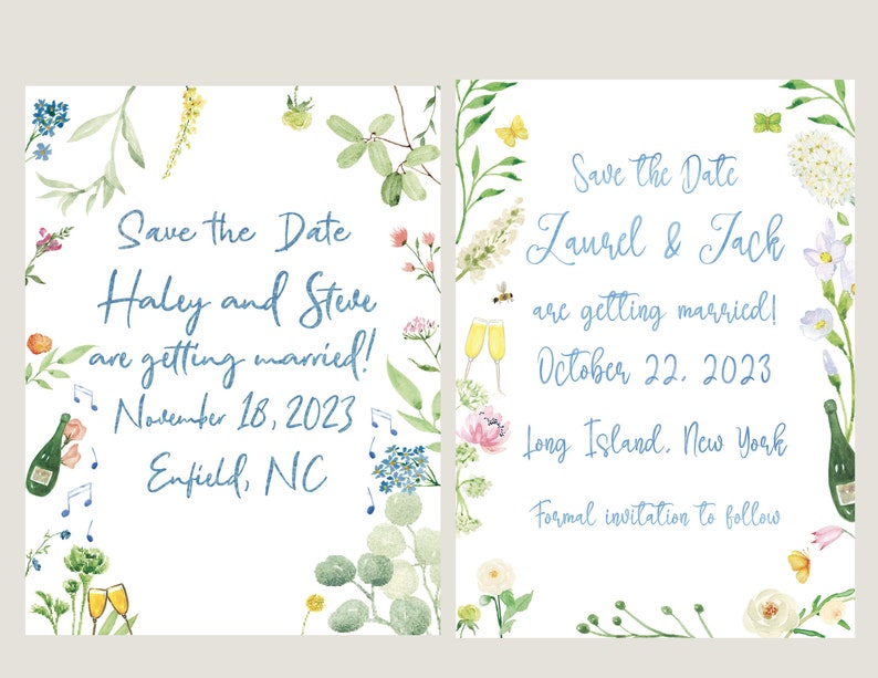 Unique Watercolor Watercolor Save the Date 5x7 Cards Custom Wedding Invites & Announcements Maximalist image 2