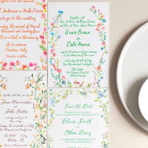 5x7 Whimsical Watercolor Inspired Wedding Invites - Personalized and Customizable