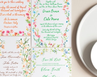 5x7 Whimsical Watercolor Inspired Wedding Invites - Personalized and Customizable