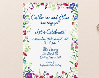 5x7 Custom Garden Border Watercolor Inspired Wedding Invites - Personalized and Fully Customizable