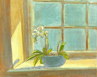 Morning Light on Orchid  | Original Still Life Painting Oil Art on Canvas Sheet