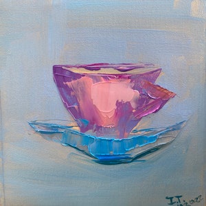 Purple cup | Original Still Life Painting Oil Art on Canvas Sheet