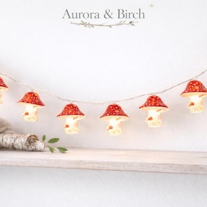 Mushroom Fairy Lights, Nordic Hygge Decor, LED String Lights, Cozy Lighting, Campervan Decor, Woodland Lights, Gift Idea Batteries inc UK