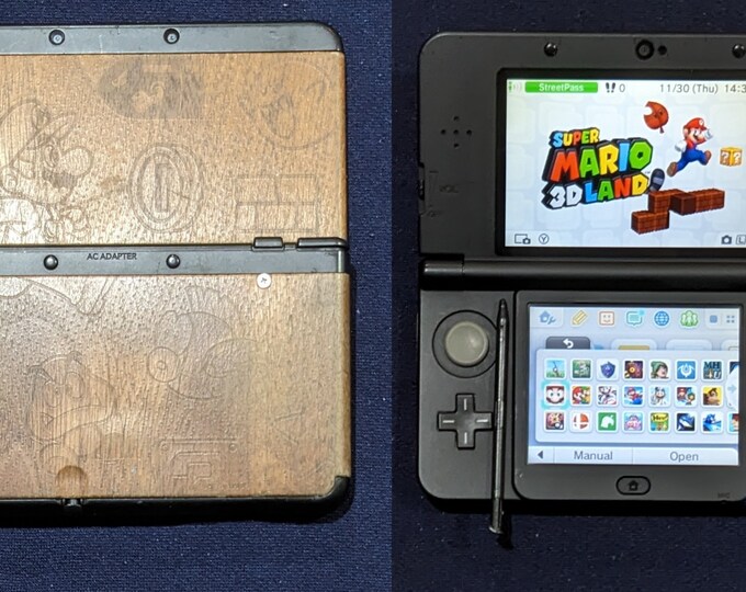Custom Nintendo new 3DS With Mario Woodgrain Faceplates, 64 GB Microsd