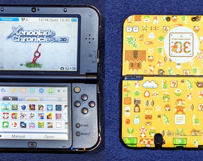 Custom Nintendo new 3DS XL IPS Top Screen, With Mario Case, 32 GB