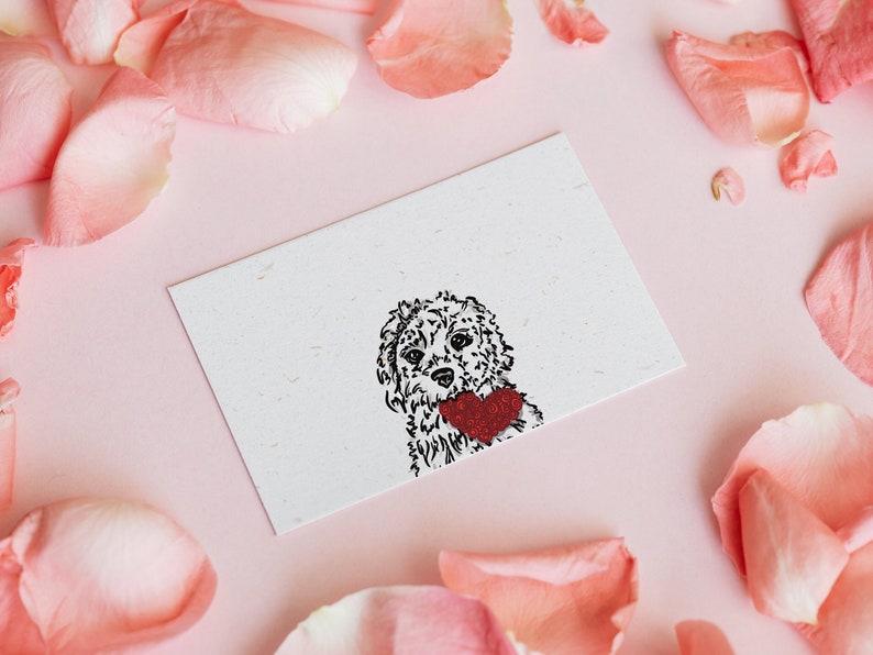 Labradoodle Dog Valentines Day Printable Card Dog Artwork, Printable DIGITAL Download image 1