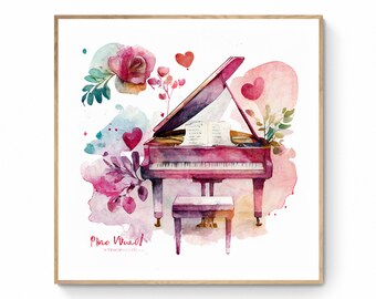 Piano Wall Art, Instrumental Wall Décor, Watercolor Piano Wall Art, Instrumental wall Décor, Piano Printable Art, Digital Art, Piano Gift,