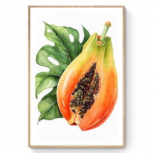 Papaya Fruit Wall Art, Fruit Printable Art, Papaya Print, Fruit Market Print, Fruit Illustration, Papaya Gift, Kitchen Décor, Digital Art