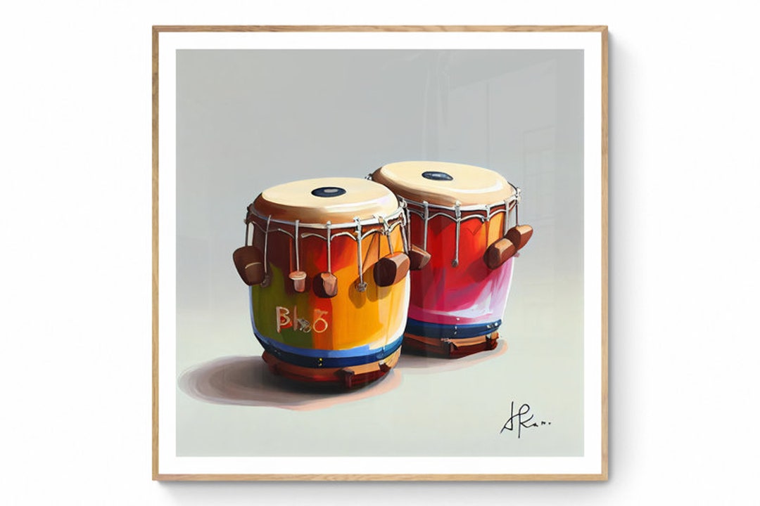 Bongo Drums Wall Art, Instrument Wall Art, Watercolor Wall Art