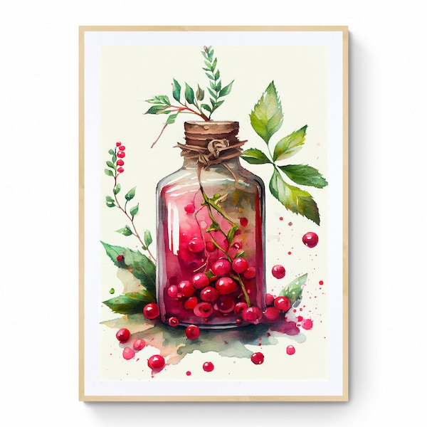 Cranberry Obst Wandkunst, Druckbare Kunst, Cranberry Print, Obst Markt Druck, Obst Illustration, Cranberry Geschenk, Küchen Deko