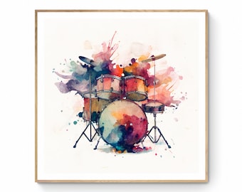 Drums Wall Art, Instrument Wall Art, Watercolor Wall Art, Drums Lovers, Printable Art, Digital Art, Drums Gift,