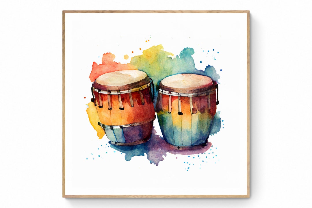 Bongo Drums Wall Art, Instrument Wall Art, Watercolor Wall Art