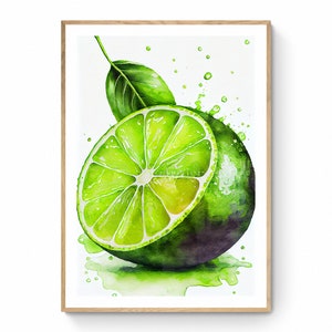 Lime Fruit Wall Art, Fruit Printable Art, Lime Print, Fruit Market Print, Fruit Illustration, Lime Gift, Kitchen Décor, Digital Art